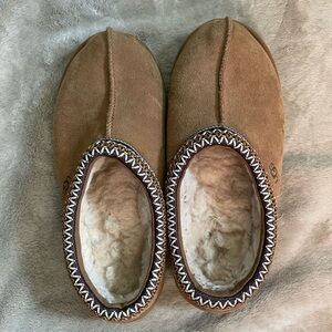 UGG Chestnut Suede Shearling-Lined Slip-On Slippers